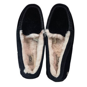 UGG Women's Slippers Ansley Suede Sheepskin Lined Black Size 8 Clean Warm Shoe